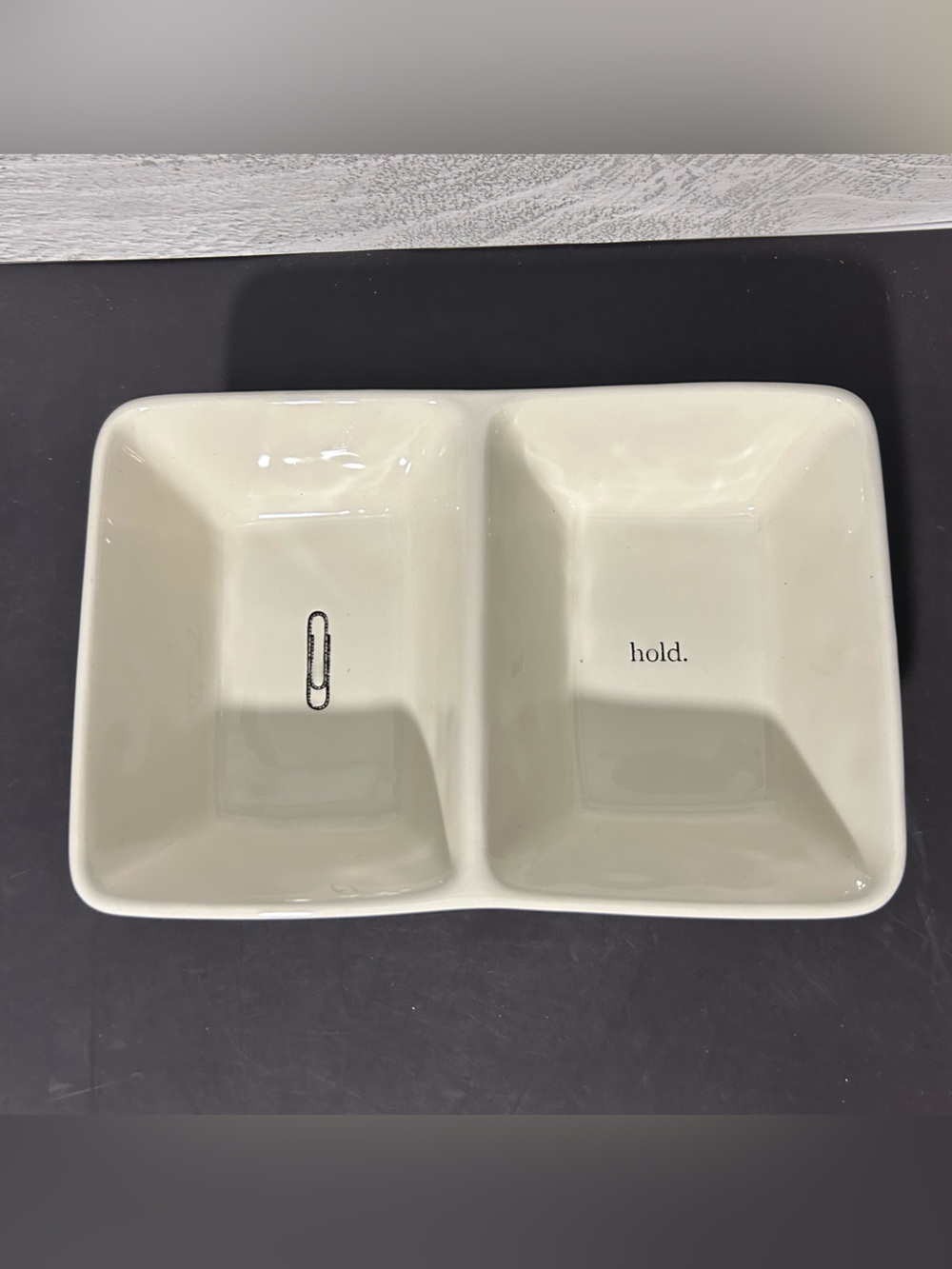 Rae Dunn Cream Divided Tray with Black Text and Paperclip Accent